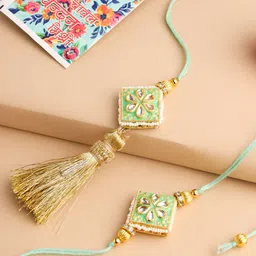 Sangria Handmade Kundan Studded Bhaiya Bhabhi Rakhi With Roli Chawal Chandan & Mishri-29
