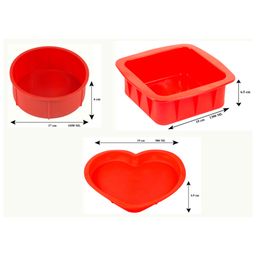 HAZEL Small Silicon Square Round & Heart Shape Cake Mould for Half Kg Pack of 3 - Red image 3