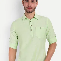 LIFE ROADS Shirt Collar Roll-Up Sleeves Pure Cotton Straight Short Kurta-image-74