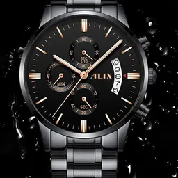 ALIX Men Embellished Dial & Stainless Steel Bracelet Style Straps Analogue Chronograph Watch AL2309 BRGB-80