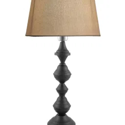 Homesake Black Nordic Waterdrop Matt Table Lamp with Khadi Drum Shade (Bulb Included) - Set of 1 image 3