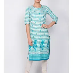 Rangriti Turquoise Cotton Woven Pattern Straight Kurta-image-7