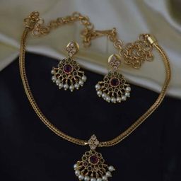 Rangrozo Jewellery Gold-Plated Stones Studded & Beaded Jewellery Set-image-11