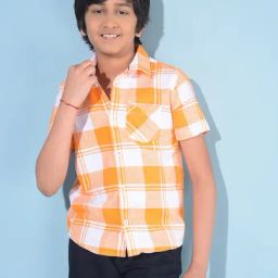 Crimsoune Club Kids Orange & White Checks Shirt-image-102