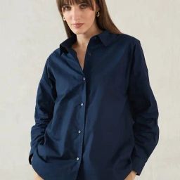 FEMMELLA Navy Blue Relaxed Fit Solid Casual Shirt-image-10