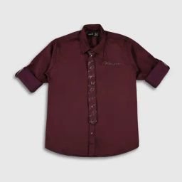 Cavio Kids Wine Solid Full Sleeves Shirt with Tie-image-36