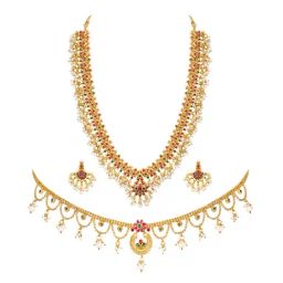 Peora Combo of Red Green Necklace Set with Red Green Waist Belt for Women-image-80
