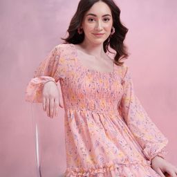 DressBerry Floral Print Tiered A-Line Midi Dress-image-6