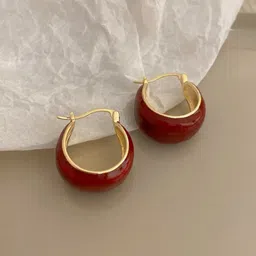 KRENOZ Gold-Plated Circular Shaped Enamelled Hoop Earrings-2