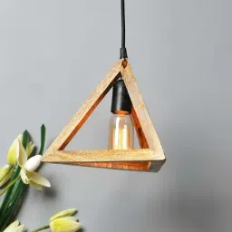 Homesake Beige Wooden Triangle Hanging Light - Set of 1 (Bulb not included)-image-44