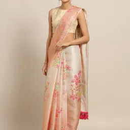 Vastranand Blush Pink Floral Print Saree With Unstitched Blouse-image-23
