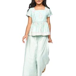 Global Desi Girl Sage Green Floral Top with Palazzos-image-9