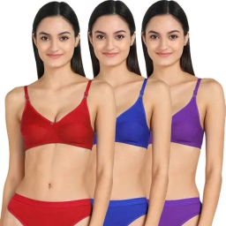 AROUSY Red & Blue Cotton Bra Panty Set - Pack Of 3-picture-13