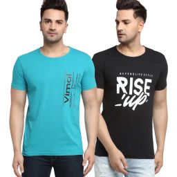 Vimal Jonney Turquoise & Black Printed T-Shirt - Pack of 2-image-102