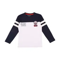 Pepe Jeans Kids Blue & White Cotton Color Block Full Sleeves T-Shirt-image-104