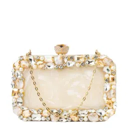 NR by Nidhi Rathi Beige Metal Clutch-image-64