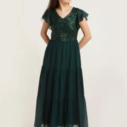 Zink London Green Embellished Maxi Dress-image-20