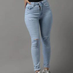 SHOWOFF High-Rise Blue Mildly Distressed Jeans-image-41