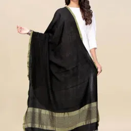Satrani Black Zari Work Poly Cotton Dupatta-image-39