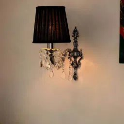 FOS LIGHTING Black & Silver Brass Single Light Wall Lamp With Fabric Shade-image-61