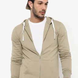 Campus Sutra Beige Cotton Regular Fit Hooded Sweatshirt-18