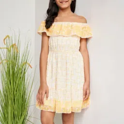 Global Desi Girl Yellow & White Floral Print Dress-image-18