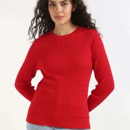 Tommy Hilfiger Primary Red Cotton Slim Fit Sweater-image-89
