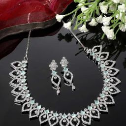 Zeneme Rhodium Plated AD Studded Jewellery Set-image-11