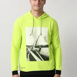 Peter England Green Cotton Regular Fit Graphic Hooded Sweatshirt-picture-24