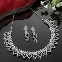 Zeneme Rhodium Plated AD Studded Jewellery Set-image-81