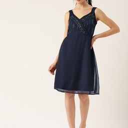 Antheaa Navy Blue Georgette Embellished Wrap Dress-picture-46