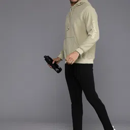 HRX by Hrithik Roshan Typography Embroidered Sleeves Hooded Sweatshirt-picture-2