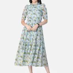 Scorpius Blue Floral Print Midi Dress-image-14