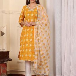 W Ecru & Yellow Floral Print Dupatta-6