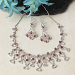 Zeneme Rhodium Plated AD Studded Jewellery Set-image-60
