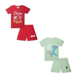 Vimal Jonney Kids Red & Mint Green Printed T-Shirt Set-picture-15