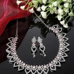 Zeneme Rhodium Plated AD Studded Jewellery Set-image-59