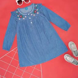 YU by Pantaloons Kids Blue Cotton Embroidered Dress-picture-7