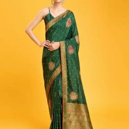 Monjolika Emerald Green Dola Silk Saree Zari Woven Saree with Blouse-image-71