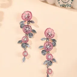Voylla Silver Bloom 925 Sakura Statement Long Drop Earrings-picture-22