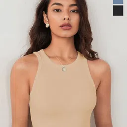 BAESD Women 3 Solid Round Neck Tank Crop Top-picture-9