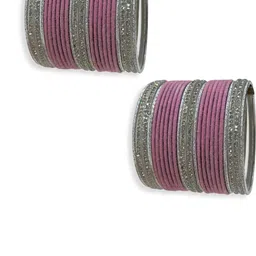 PRIYA KANGAN Silver Glass Zirconia Stone Velvet Metal Bangles-image-55