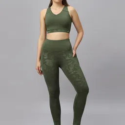 SOIE Women Embossed Pannel Racerback Sports Bra With Ankle Length Legging-image-28