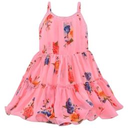 Wish Karo Girls Peach Floral Print Party Dress-image-89