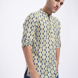 Anouk Rustic Ethnic Motifs Print Band Collar Roll-Up Sleeves Straight Kurta-image-87