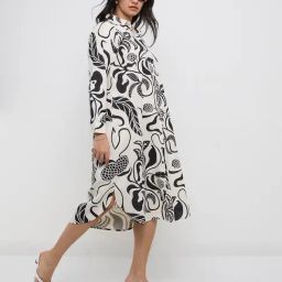 Gia by Westside Off-White Botanical Printed Cotton Blend Shirt Dress-image-90