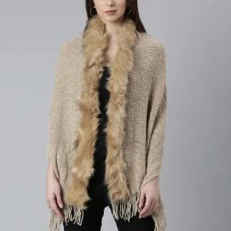 SHOWOFF Khaki Textured Poncho-picture-20