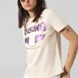 Only Beige Cotton Graphic Print T-Shirt-picture-8