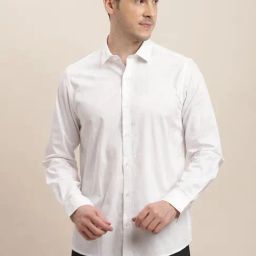 Turtle White Cotton Slim Fit Jacquard Shirt-image-4