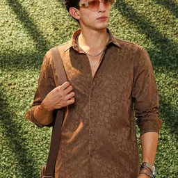 Campus Sutra Men Floral Printed Mocha Mousse Casual Shirt-image-19